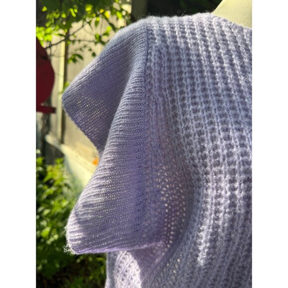70s 80s Lavender Knit Top Batwing Cap Flutter Sleeve Crew Neck Handmade - Picture 4 of 6